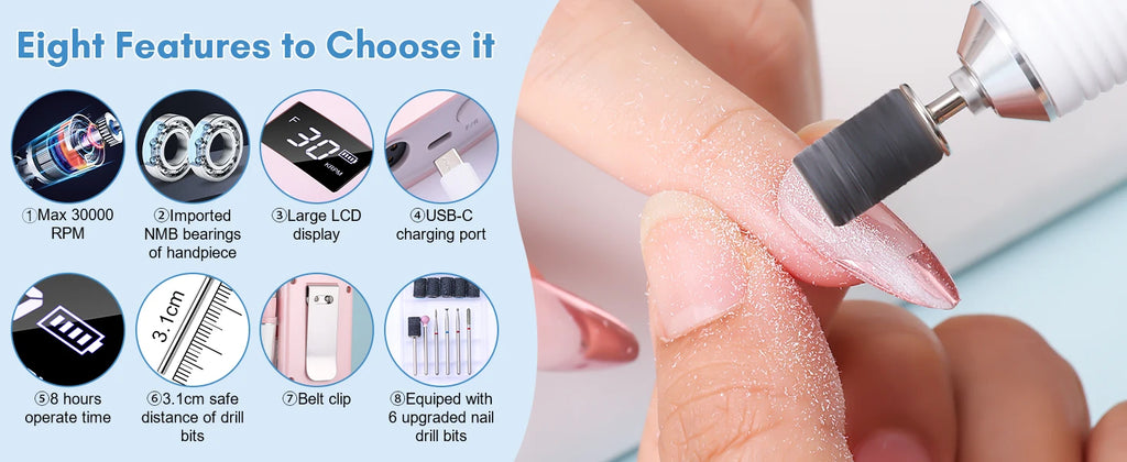 Makartt Electric Nail Drill, 30000RPM Rechargeable