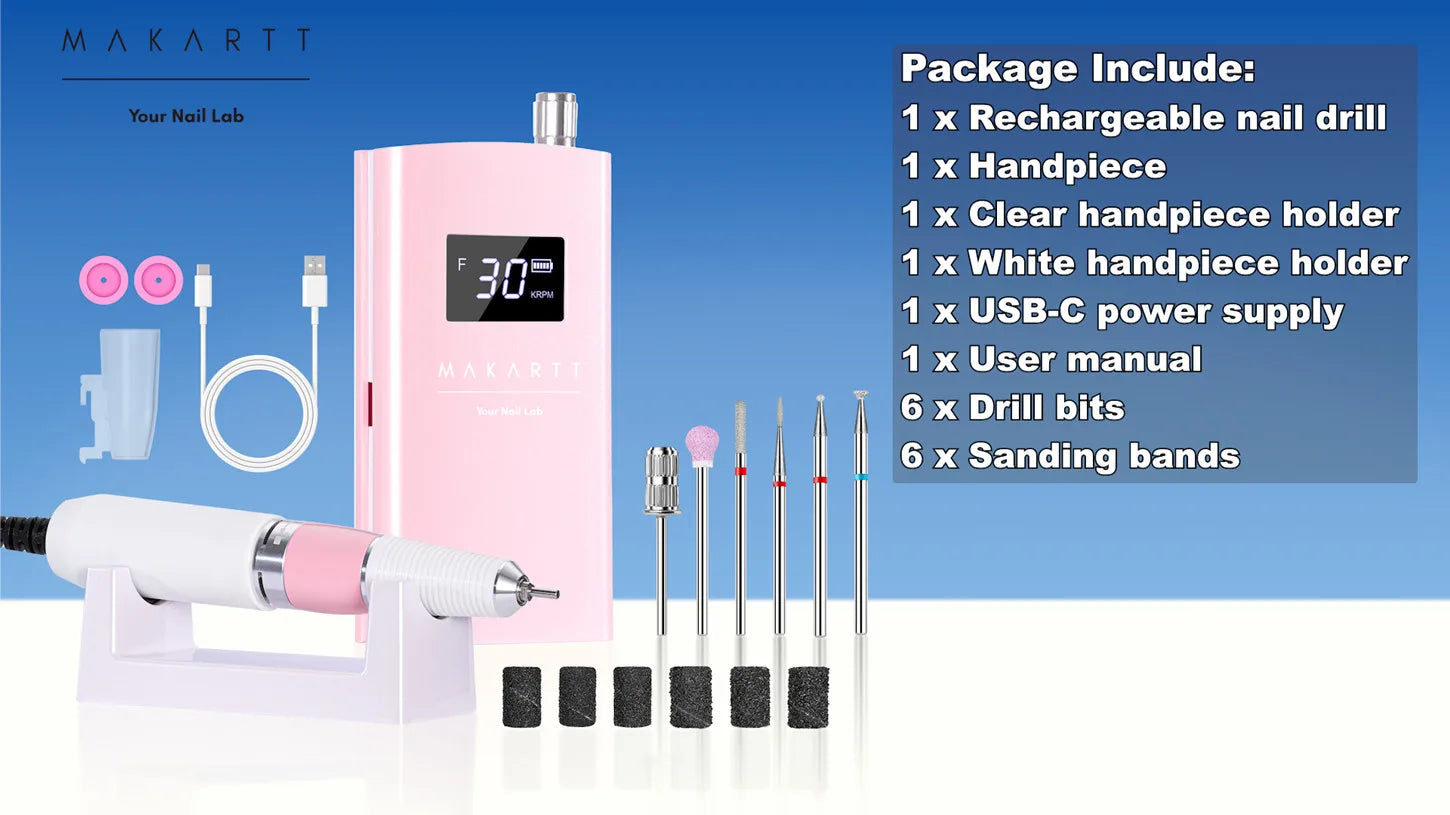 Makartt Electric Nail Drill, 30000RPM Rechargeable